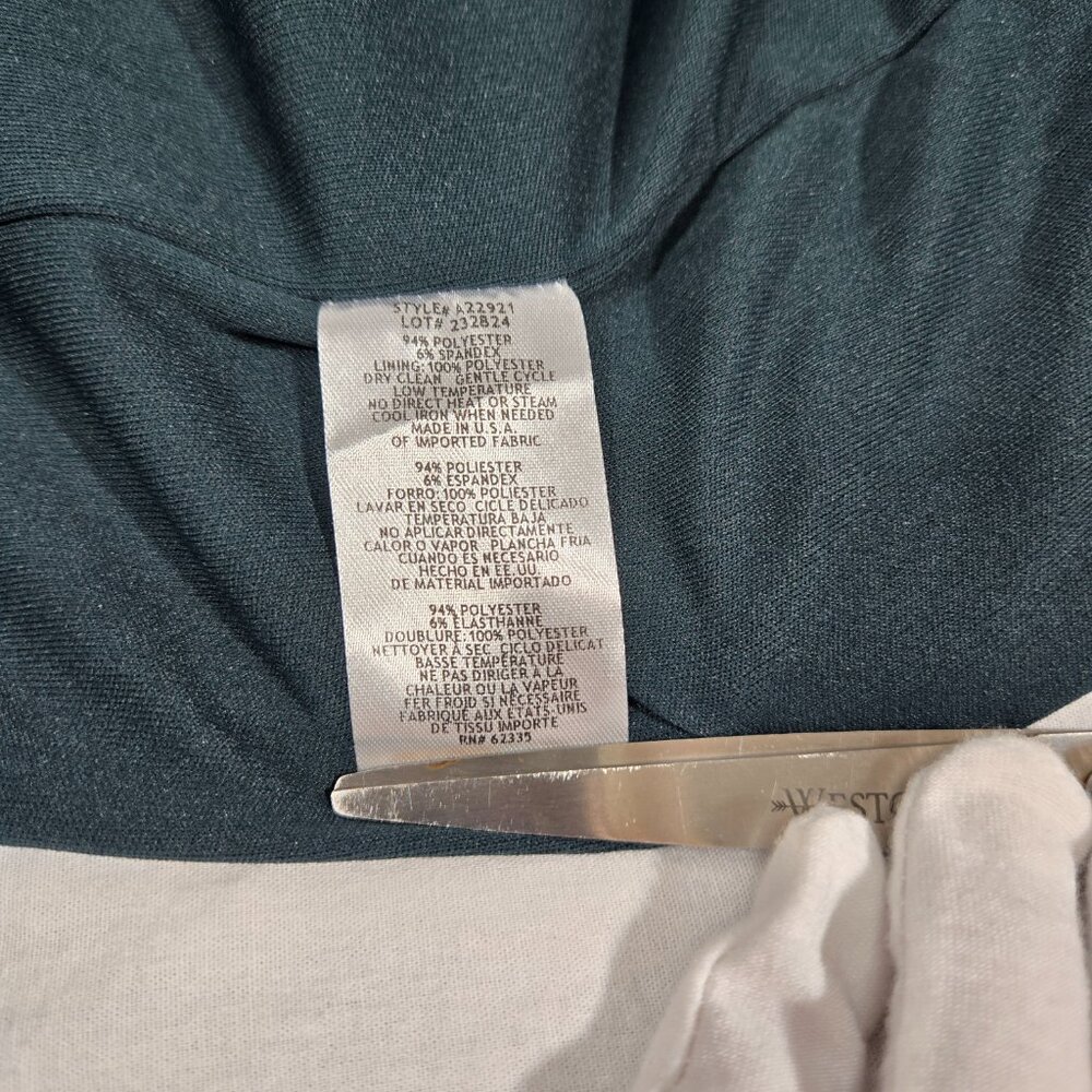 BETSY ADAM "Christine" PINE Scuba Crepe Ruffle Bow Slit Formal Gown Dress Size 8 - Picture 12 of 17